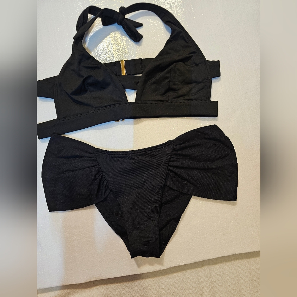 Bikini Ondademar  top black Size S (metal coating galvanic 24 karat)panty XS